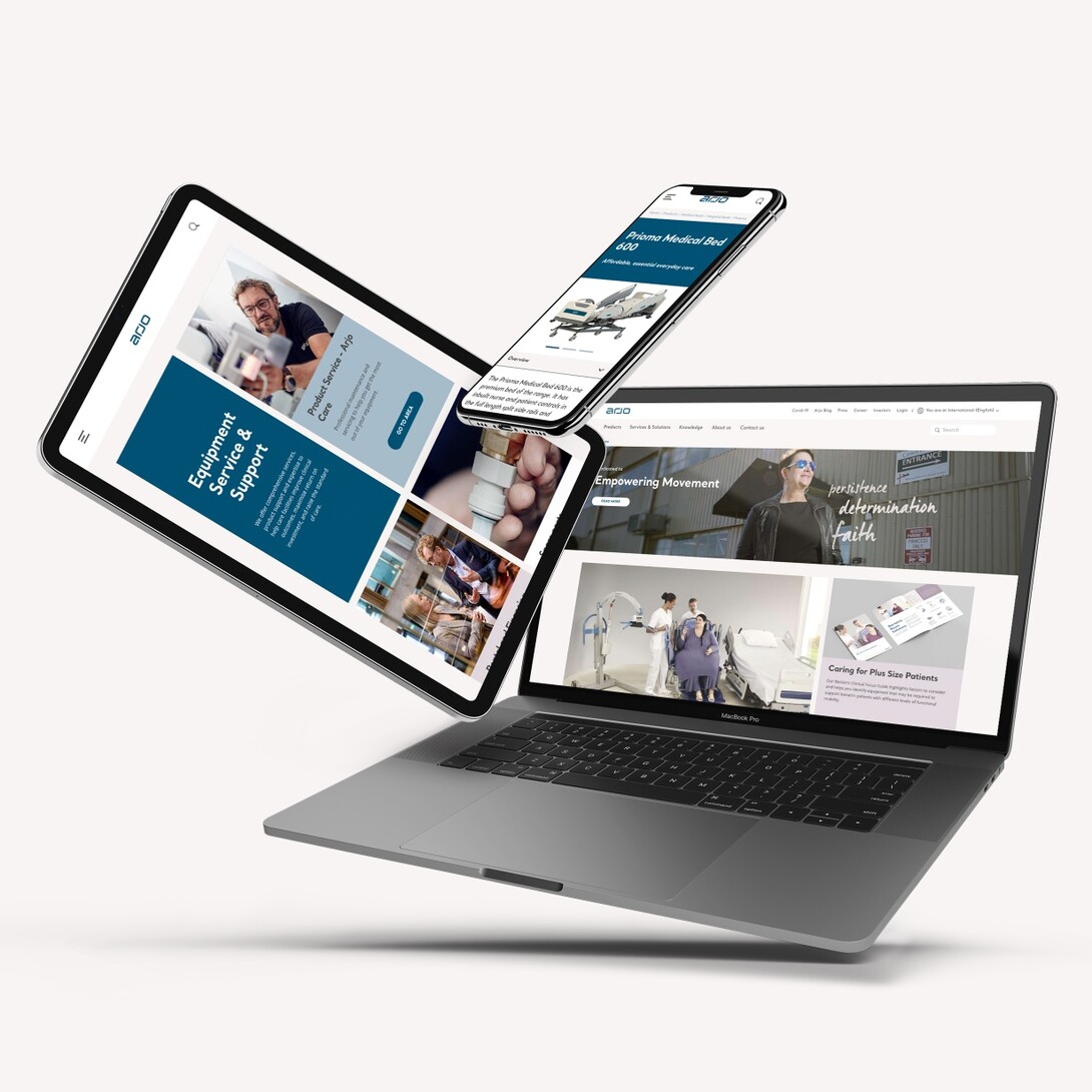 Hero image of Arjo design on a desktop, tablet and mobile device.